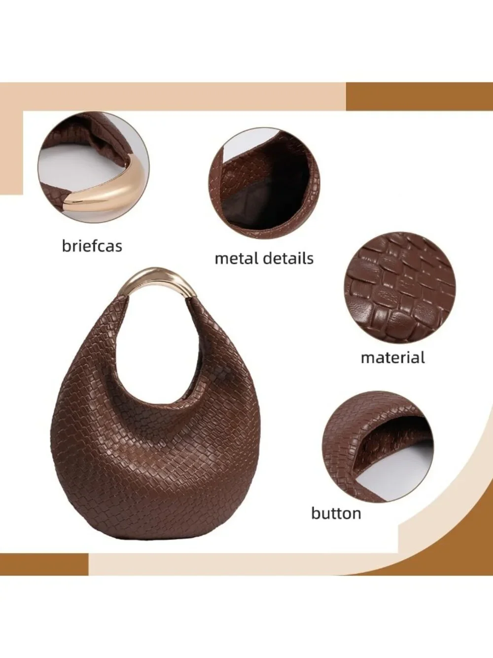 Elegant Boho Chic Braided Hobo Tote Bag, Woven Crescent Purse, PU Leather